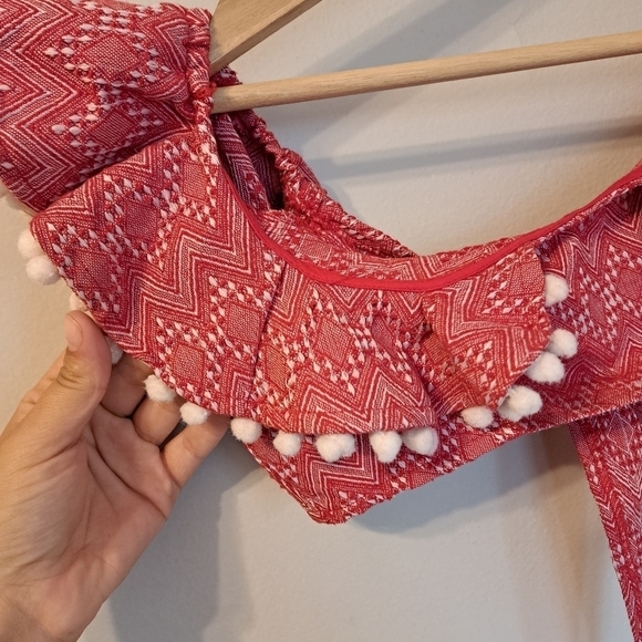 ASOS DESIGN jacquard pom pom frill beach red and white top size 2 - Picture 4 of 8